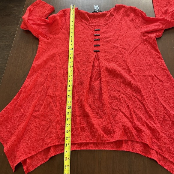 Ali Miles Women's Button Front Red Tunic Blouse XL 3/4 Sleeves Lagenlook Art - Picture 10 of 11